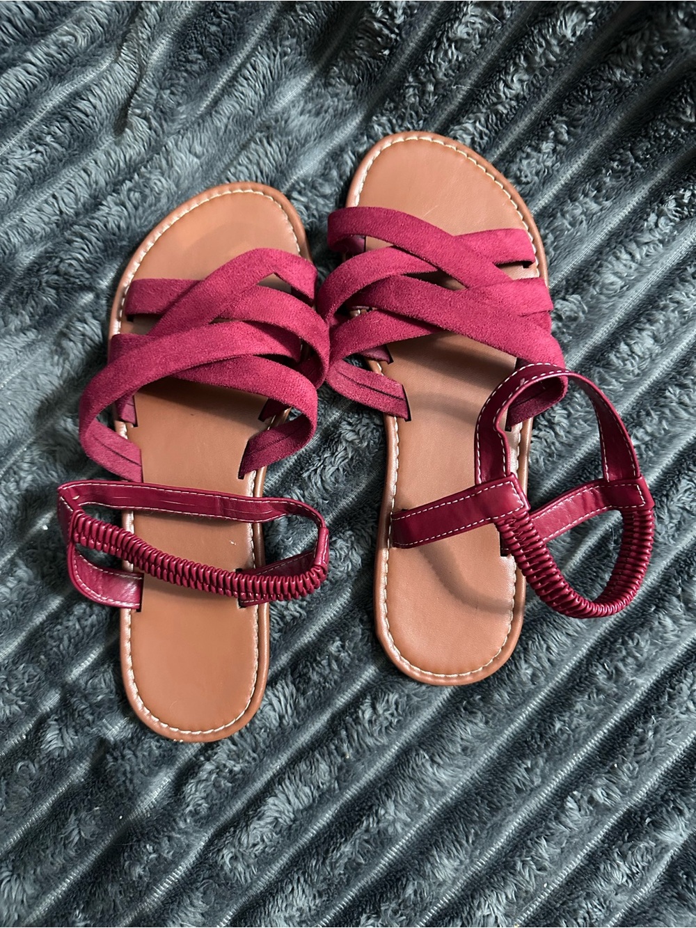 Women's Burgundy Strappy Flat Sandals
